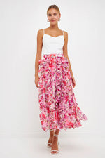 Pink Multi Floral Ruffle Maxi Skirt