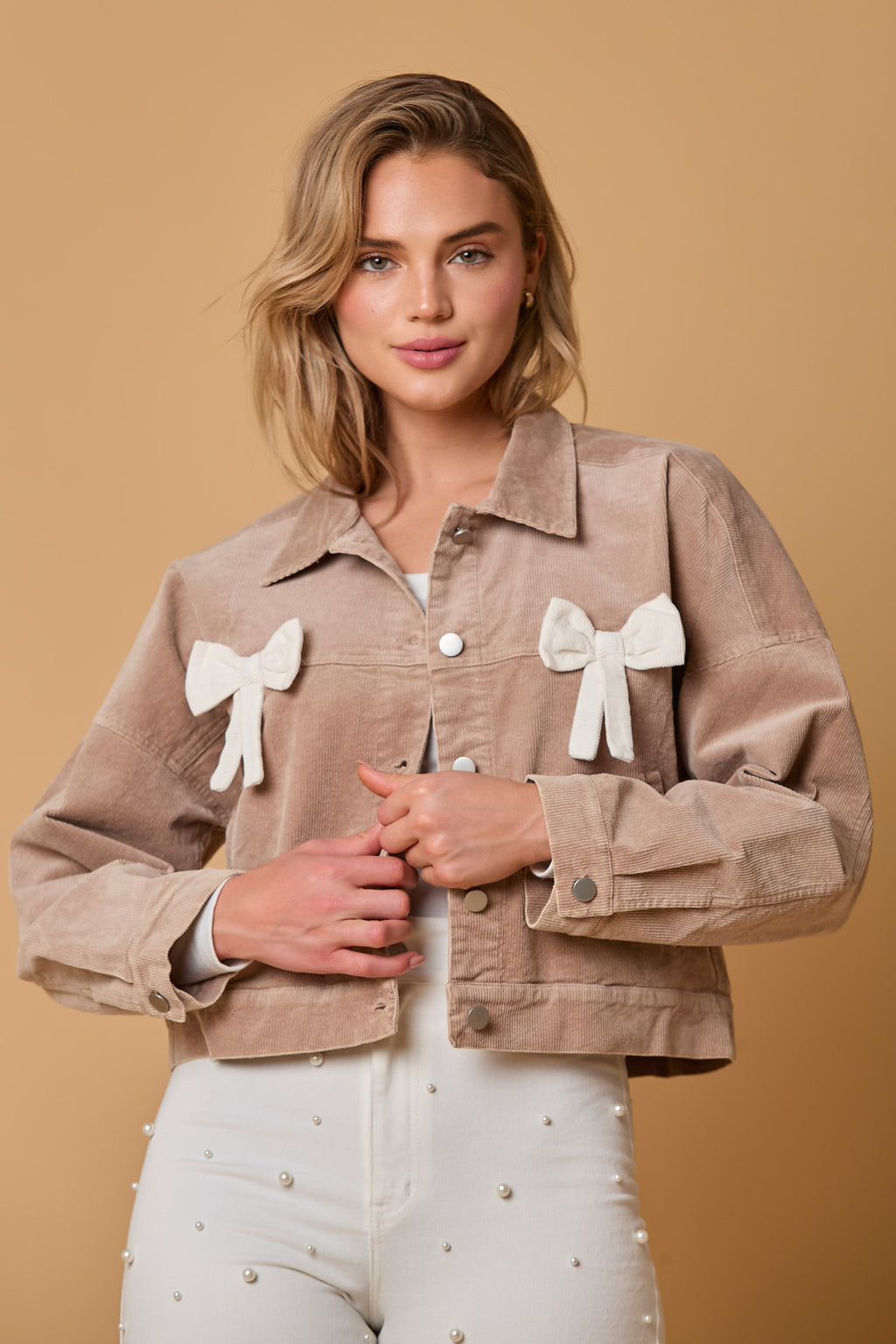 Corduroy Jacket with Bow Tacking