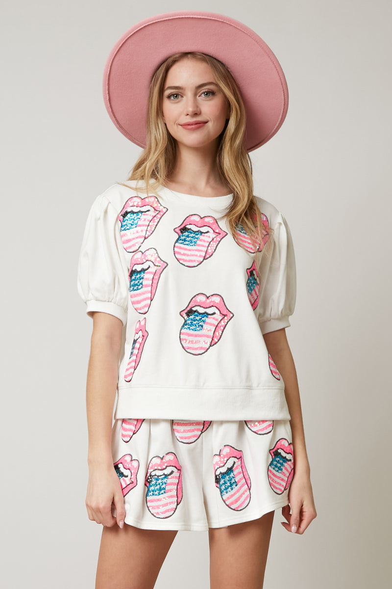 Licensed Rolling Stones Sequin Tongues Top