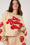 Rolling Stones Beige Embroidered Crop Sweatshirt-LICENSED AND TRADEMARKED