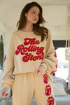 Rolling Stones Beige Embroidered Crop Sweatshirt-LICENSED AND TRADEMARKED