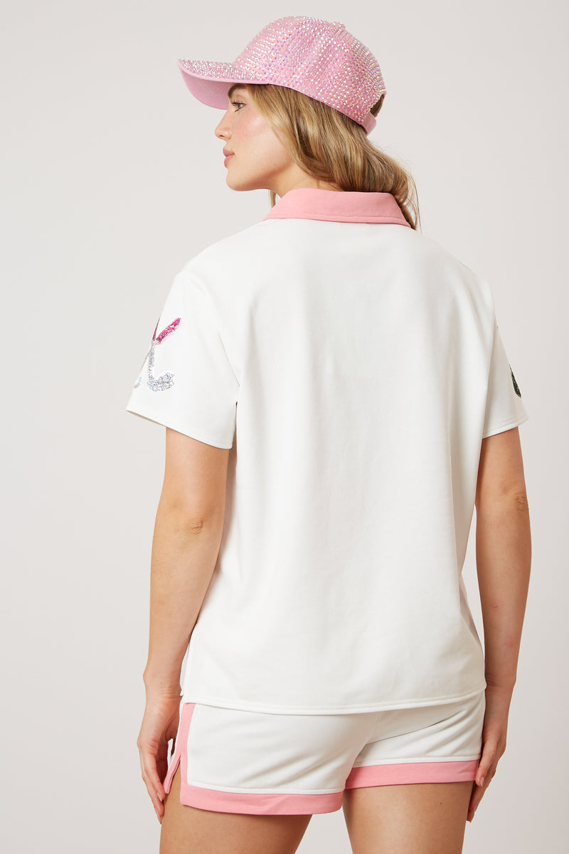 Golf Embroidered Collar Short Sleeve Top