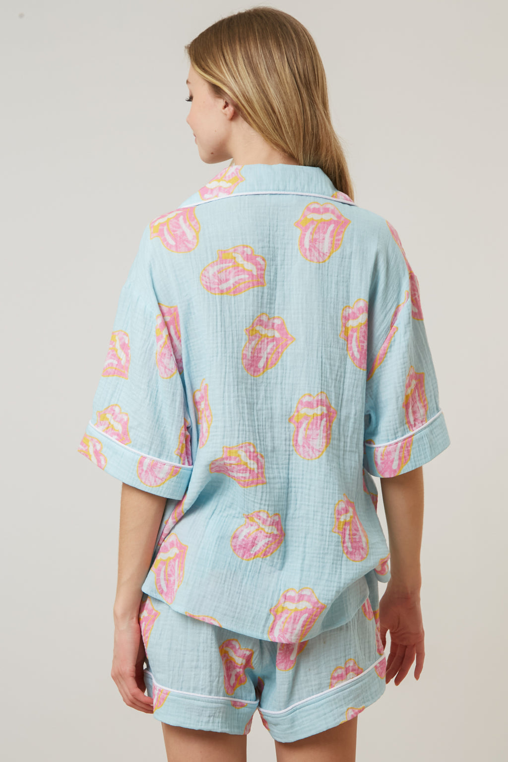 Light Blue Rolling Stones Pajama Top