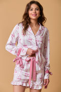 Ruffle Hem Satin Bow Pajama Shorts