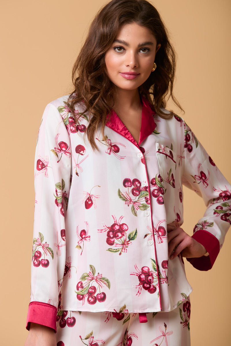 Satin Print Pajama Top Long Sleeve