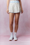 Gingham Floral Print Patchwork Lap Sporty Mini Skirt