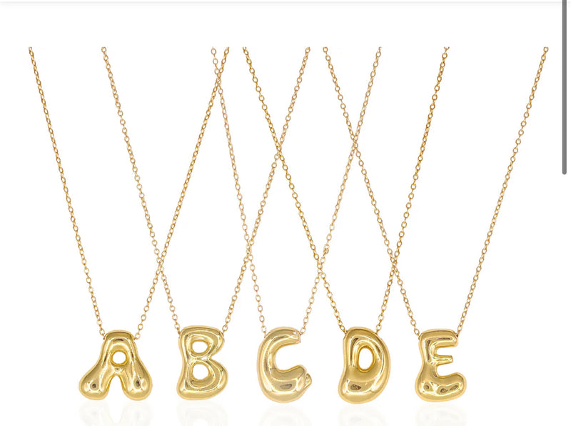 Gold Bubble Letter Initial Necklace