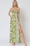 White w/Green Midi Dress
