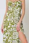 White w/Green Midi Dress