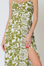 White w/Green Midi Dress
