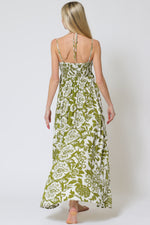 White w/Green Midi Dress