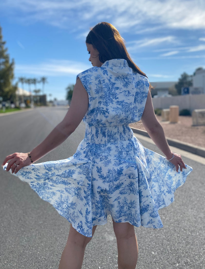 White/Navy Blue Shortie Dress