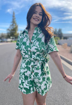 Green and White Romper