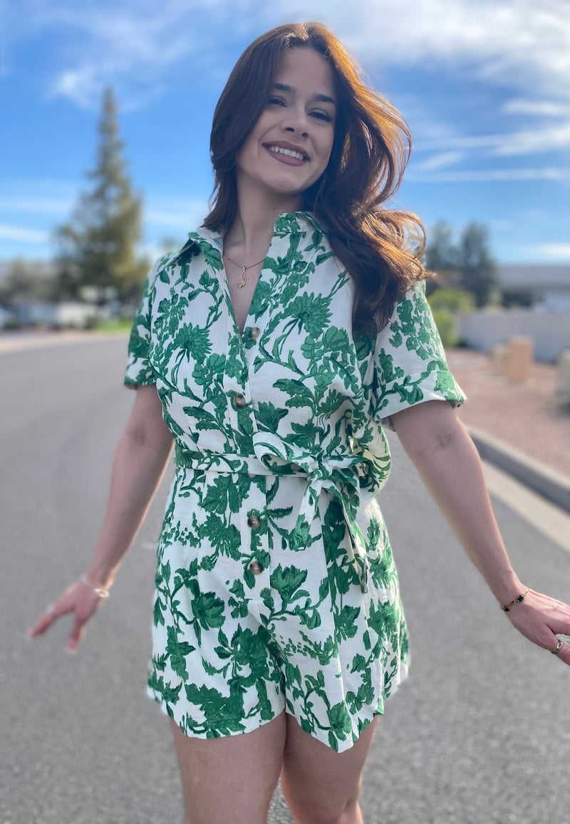 Green and White Romper