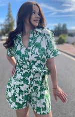 Green and White Romper