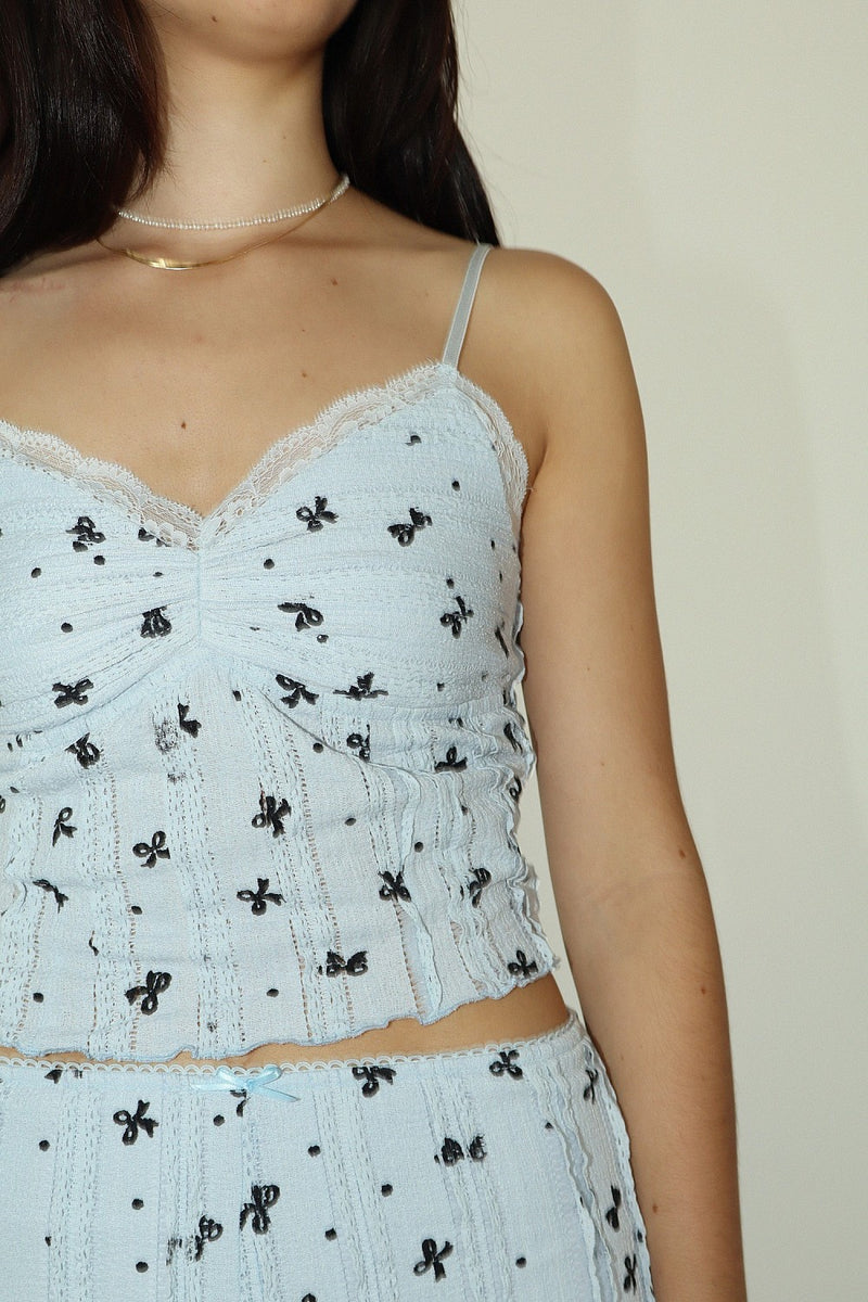 Baby Blue Lace Printed Cami Top