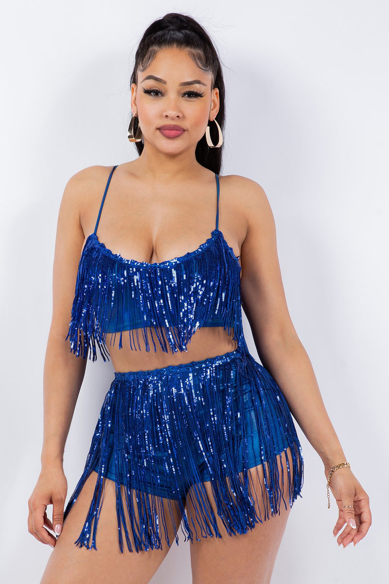 Royal Blue Sequin and Fringe Set - FINAL SALE