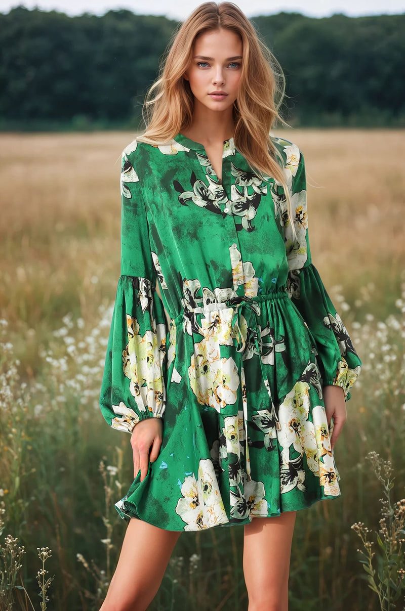 Emerald Green Floral Shortie Dress
