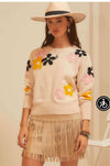 Flower Print Cream Sweater