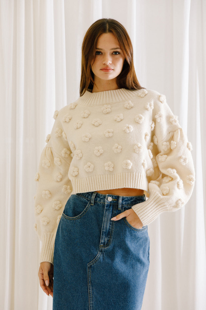 Cream Floral 3D Sweater