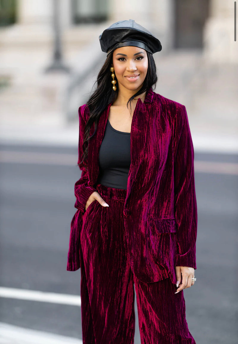 Cabernet Crushed Velvet Blazer