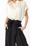 Ivory and Black Short Sleeve Jumpsuit