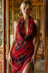 Red Cowl Neck Dress