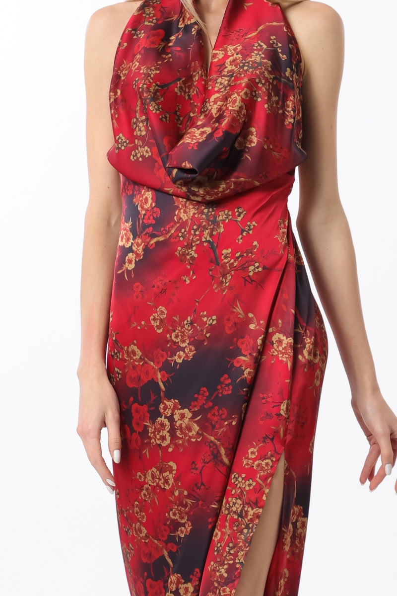 Red Cowl Neck Dress