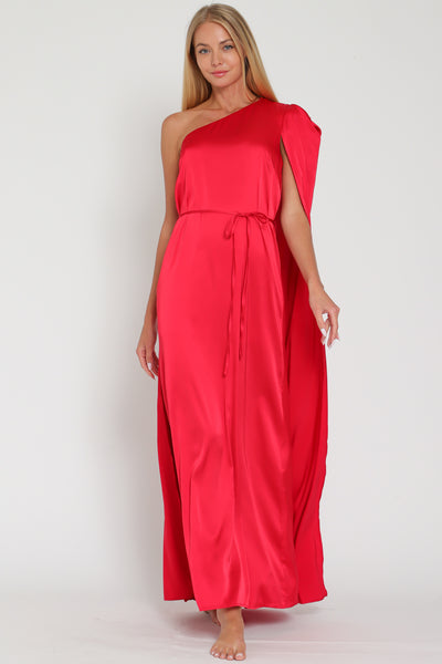 One Shoulder Belted Red Dress