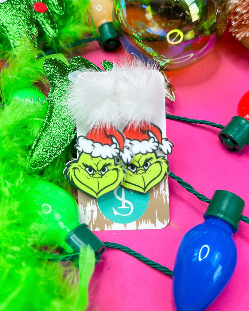 GRINCH EARRINGS WITH CZ or Puff