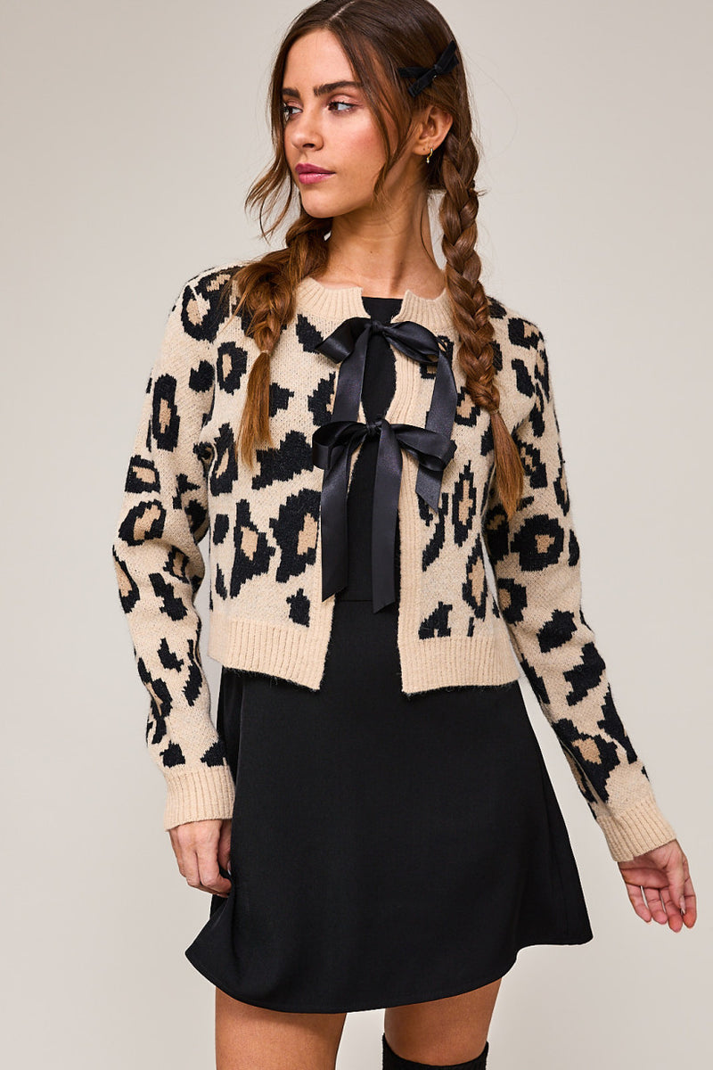 Leopard Ribbon Detail Sweater Cardigan