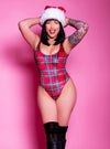 Red Plaid Velvet Plush Bodysuit