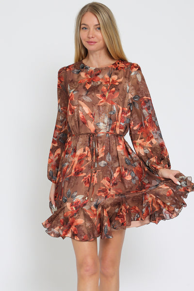 Fall Brown Floral Shortie Dress