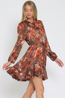 Fall Brown Floral Shortie Dress