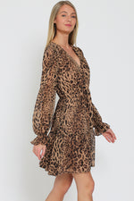 Long Sleeve Animal Print Shortie Dress