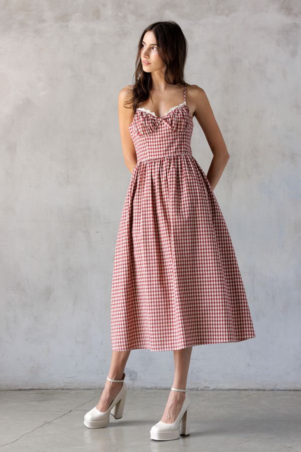 Red Gingham Midi Dress
