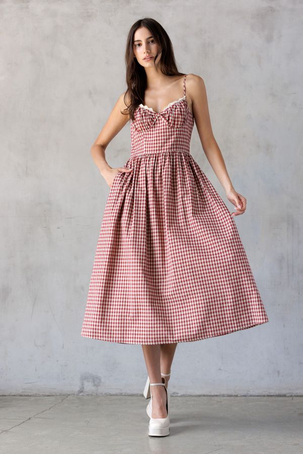 Red Gingham Midi Dress