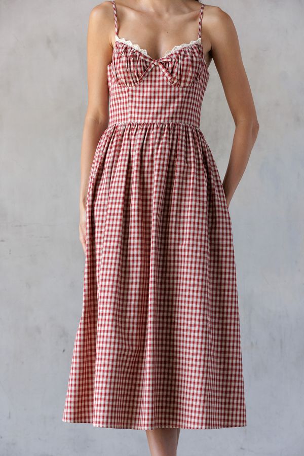 Red Gingham Midi Dress