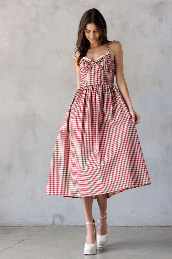 Red Gingham Midi Dress