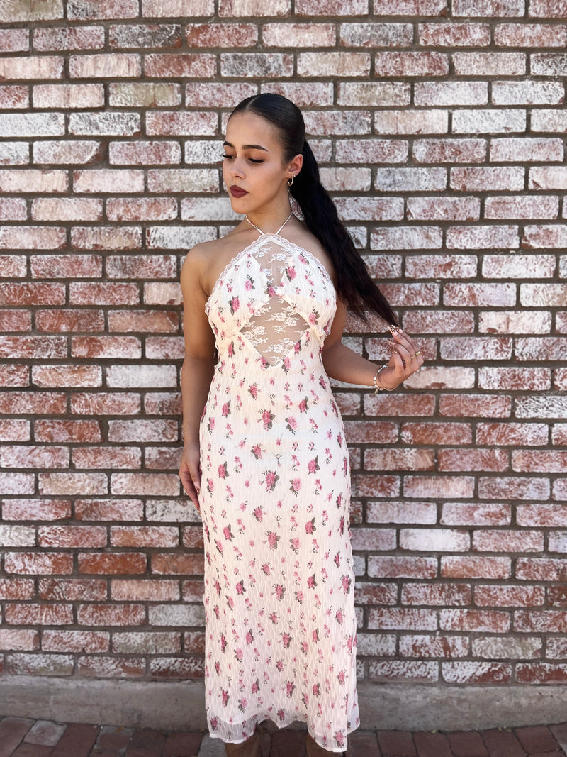 Ivory and Lace Floral Maxi Dress