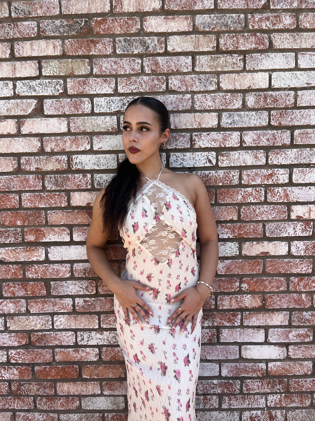 Ivory and Lace Floral Maxi Dress