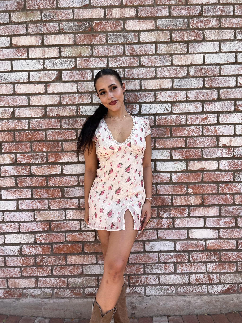 Ivory Floral Mini Dress