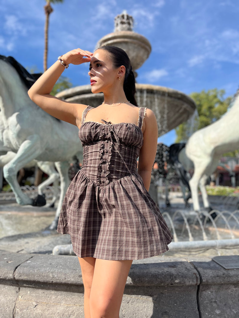Billie Plaid Milkmaid Mini Dress