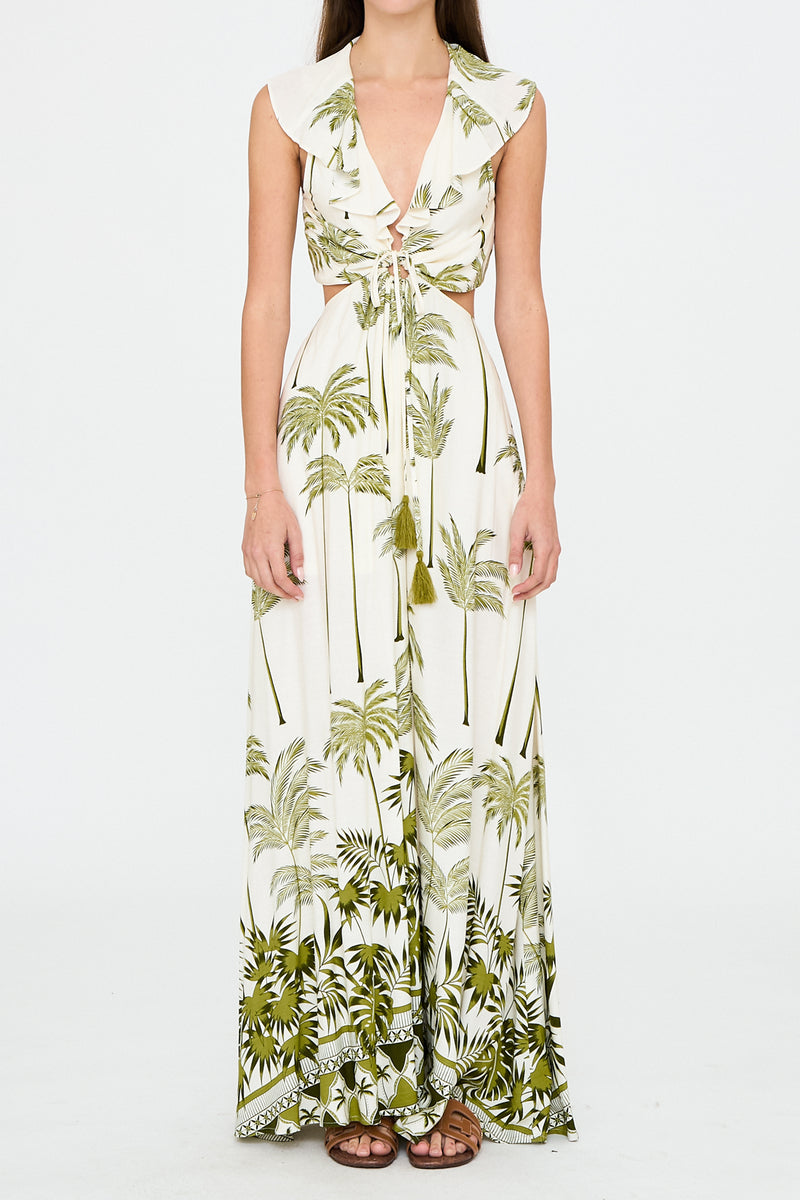 ivory green dress w/Green Palm – Rolling Rack Boutique tops_sc FARM Rio Scarf Print Lace/Tulle/satin Tailoring Time Color:White lvory