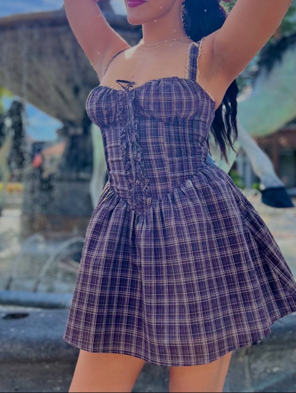 Billie Plaid Milkmaid Mini Dress