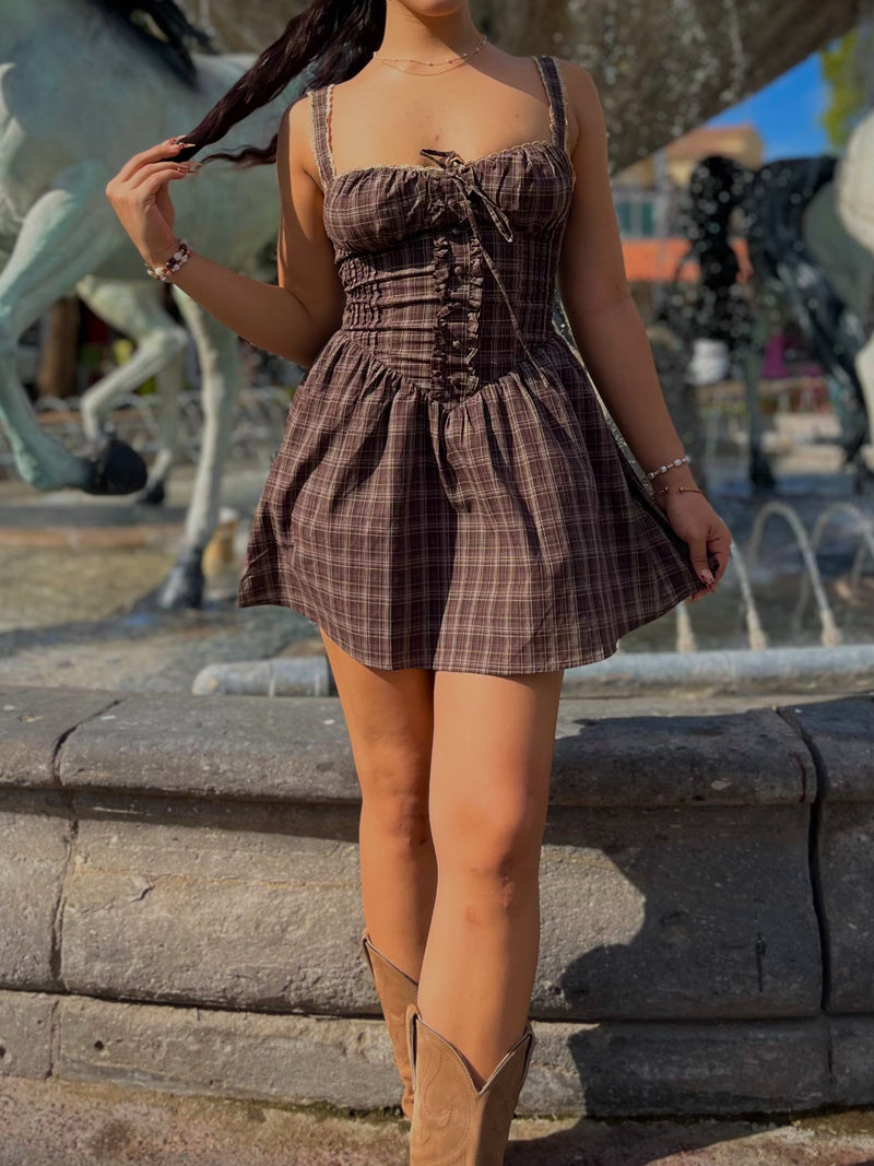 Billie Plaid Milkmaid Mini Dress