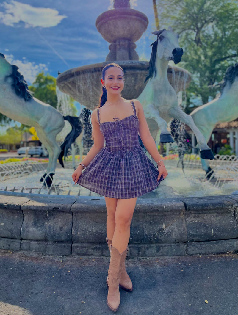 Billie Plaid Milkmaid Mini Dress