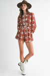 Maroon Floral Boho Romper