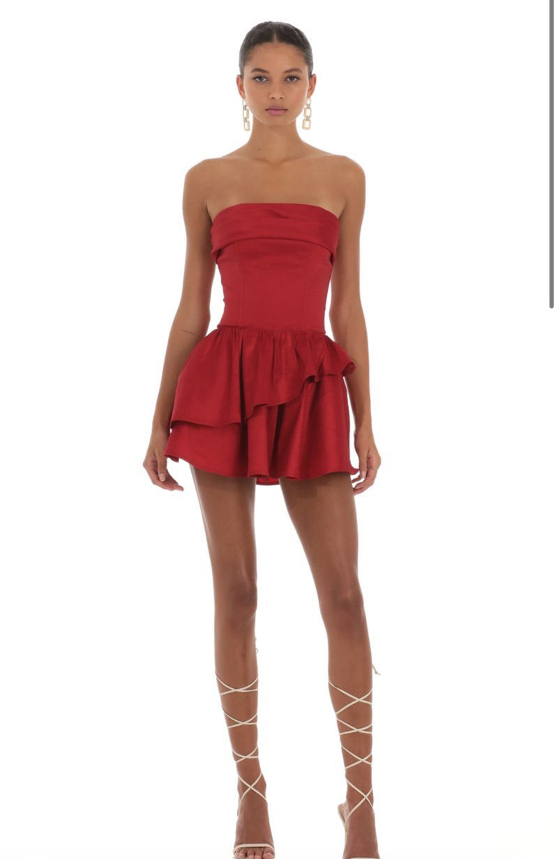 Red Corset Strapless Dress