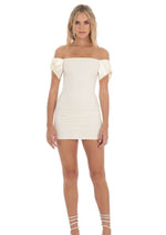 Ivory Off Shoulder Bow Dress